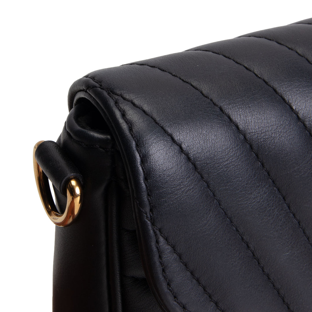 Black Wave-Quilted Leather Crossbody Bag