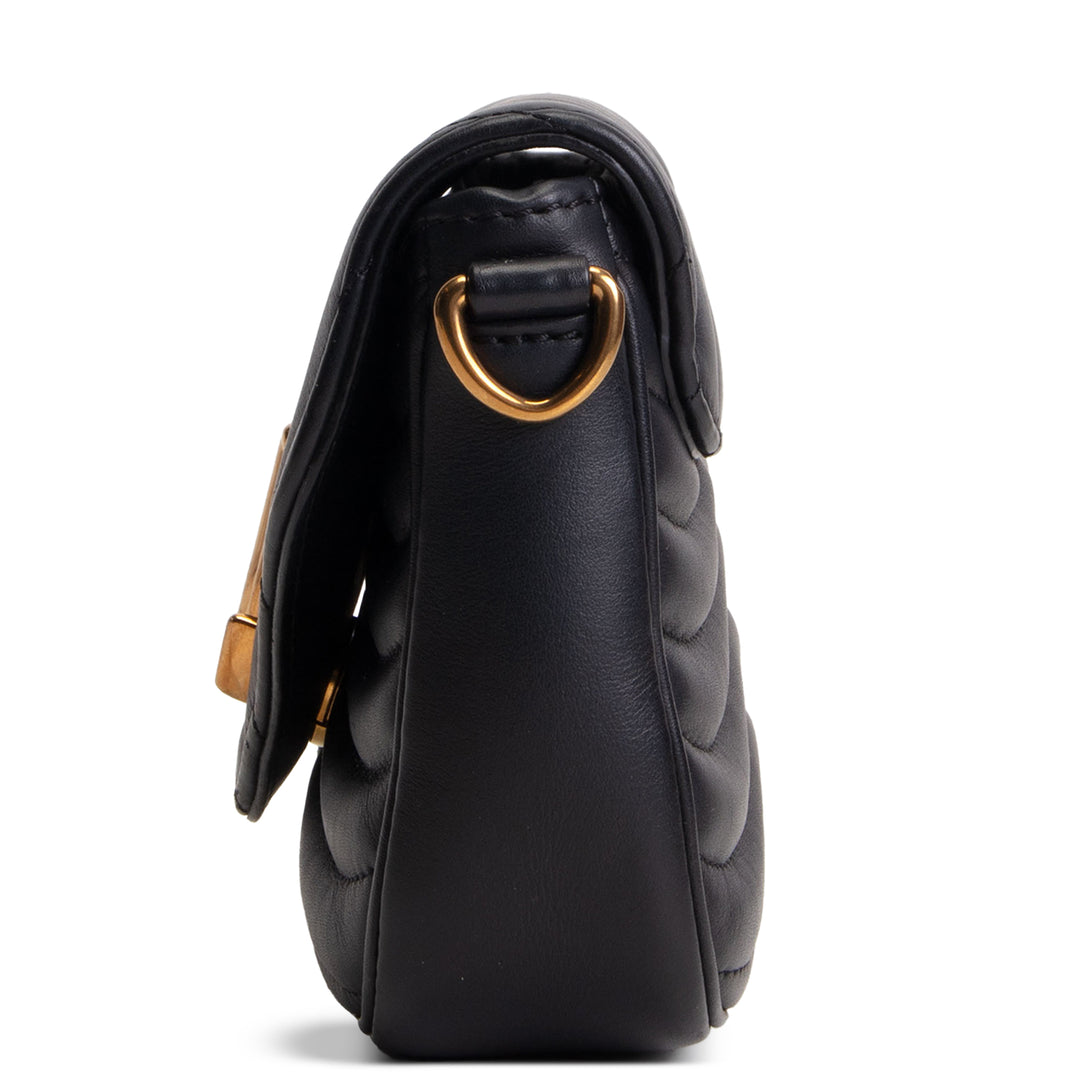 Black Wave-Quilted Leather Crossbody Bag