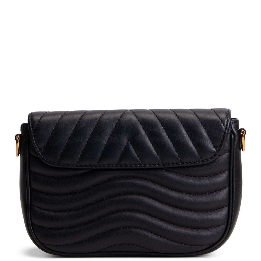 Black Wave-Quilted Leather Crossbody Bag