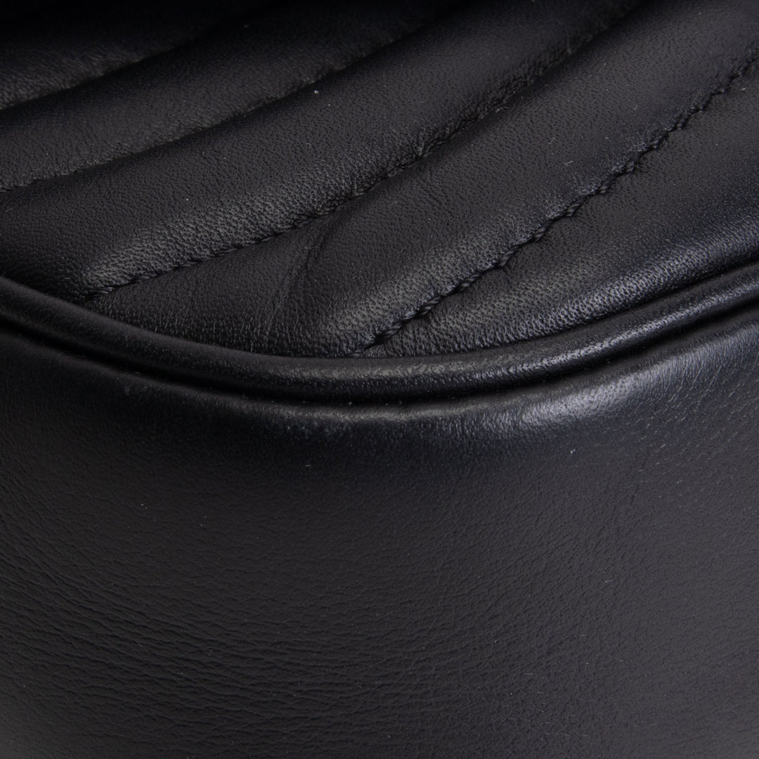 Black Wave-Quilted Leather Crossbody Bag