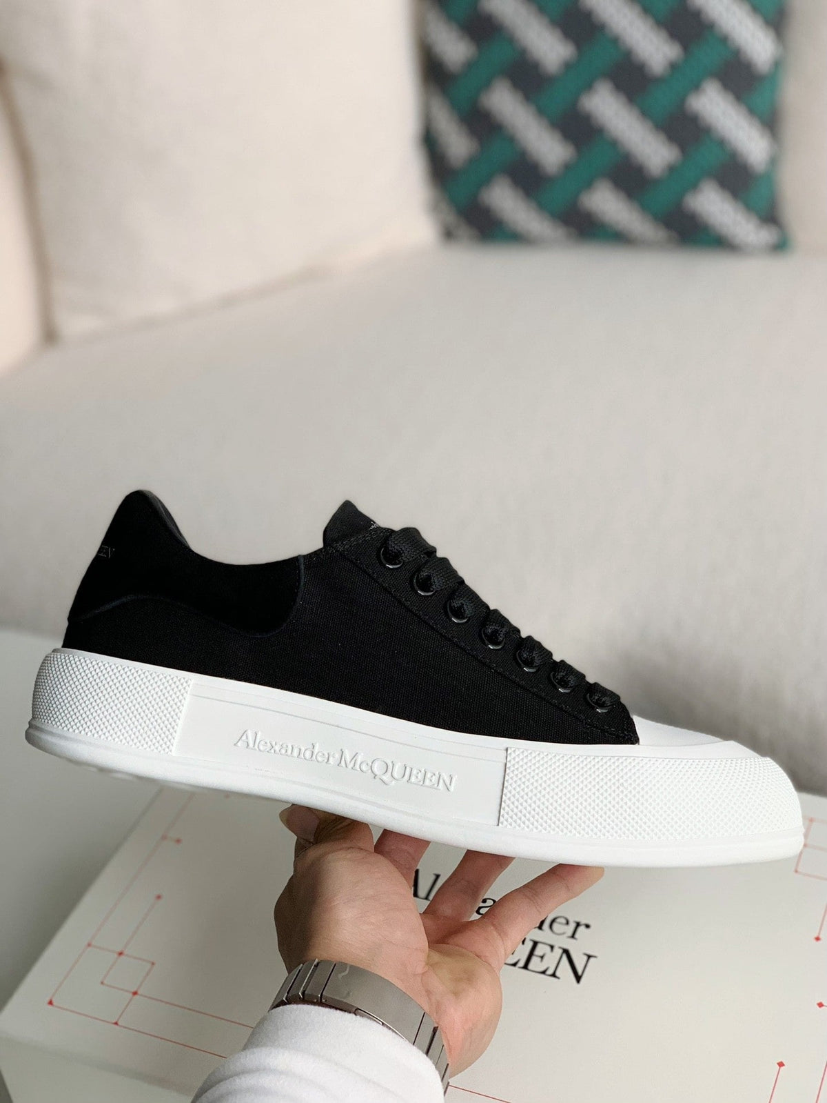 Alexander McQueen Black Canvas and Suede Plimsoll Lace Up Sneakers