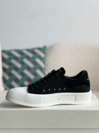 Alexander McQueen Black Canvas and Suede Plimsoll Lace Up Sneakers