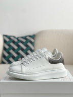 Alexander McQueen Men’s White Leather Oversized Sneakers with Gunmetal Metallic Heel