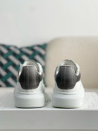 Alexander McQueen Men’s White Leather Oversized Sneakers with Gunmetal Metallic Heel