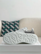 Alexander McQueen Men’s White Leather Oversized Sneakers with Gunmetal Metallic Heel