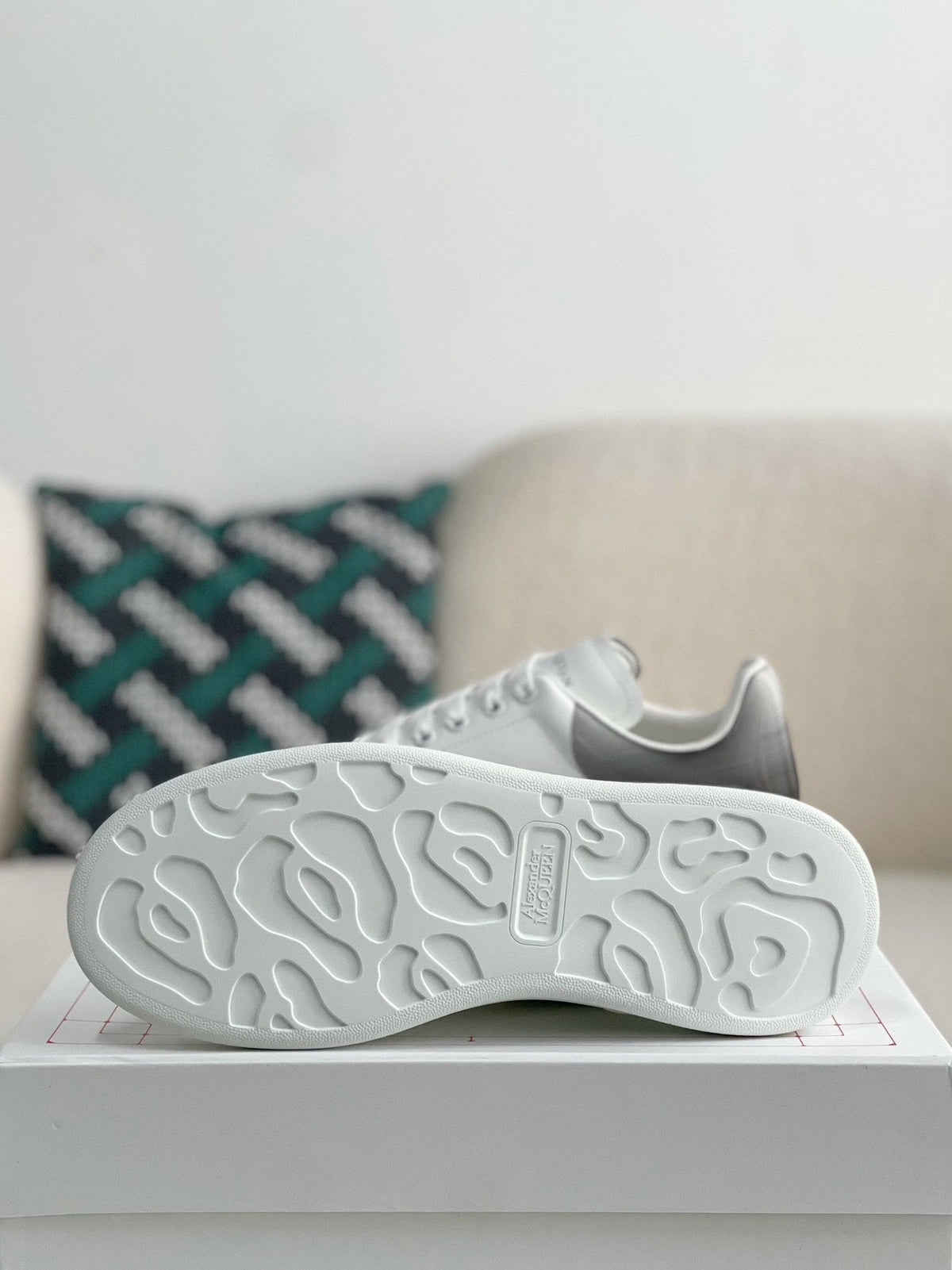 Alexander McQueen Men’s White Leather Oversized Sneakers with Gunmetal Metallic Heel