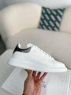 Alexander McQueen Men’s White Leather Oversized Sneakers with Gunmetal Metallic Heel