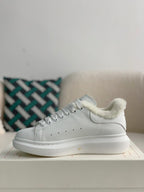 Alexander McQueen Men’s White Leather Oversized Sneakers with Shearling Lining