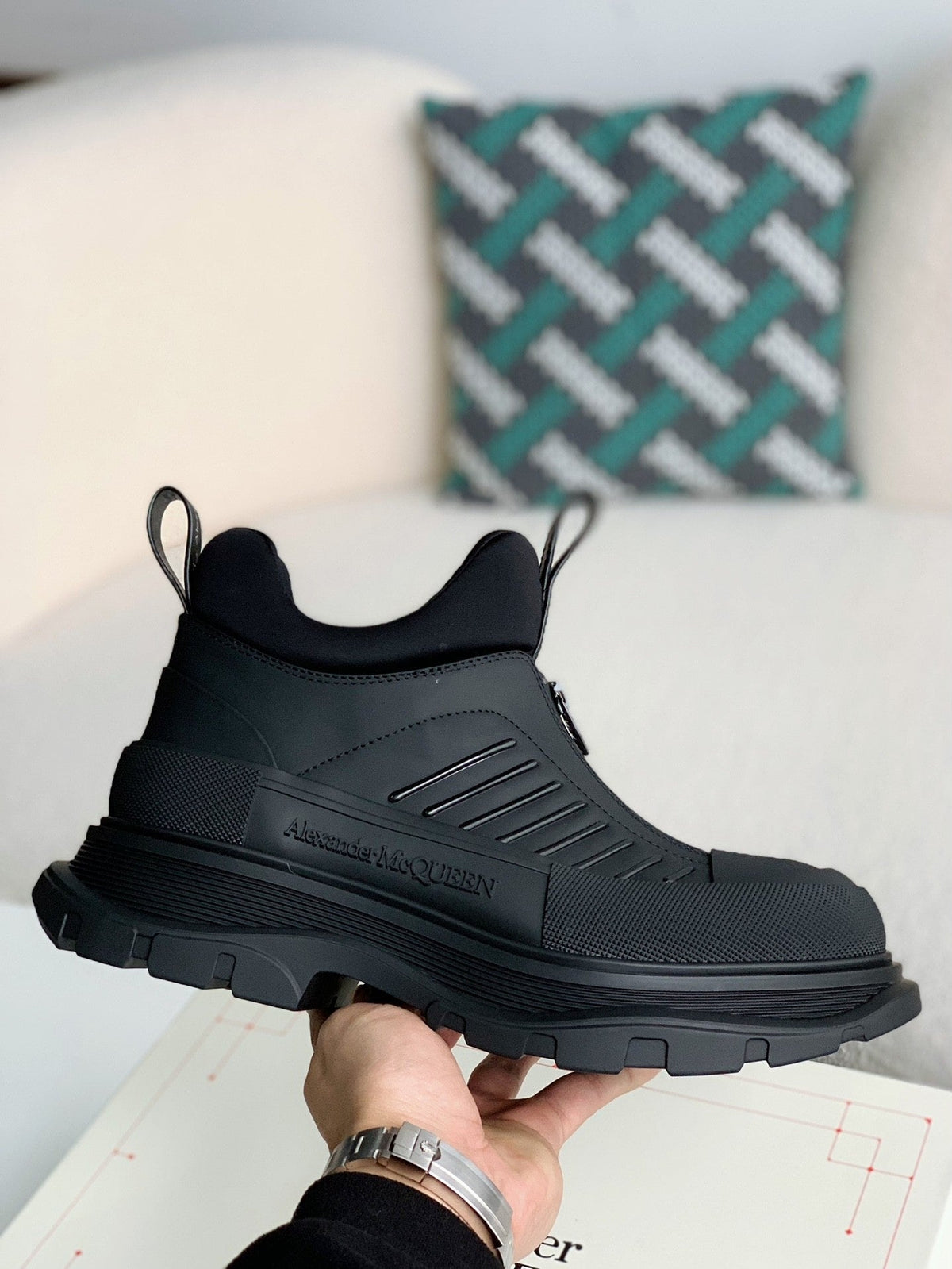 Alexander McQueen Moto Tread Slick Black Zip-Up Hybrid Sneakers