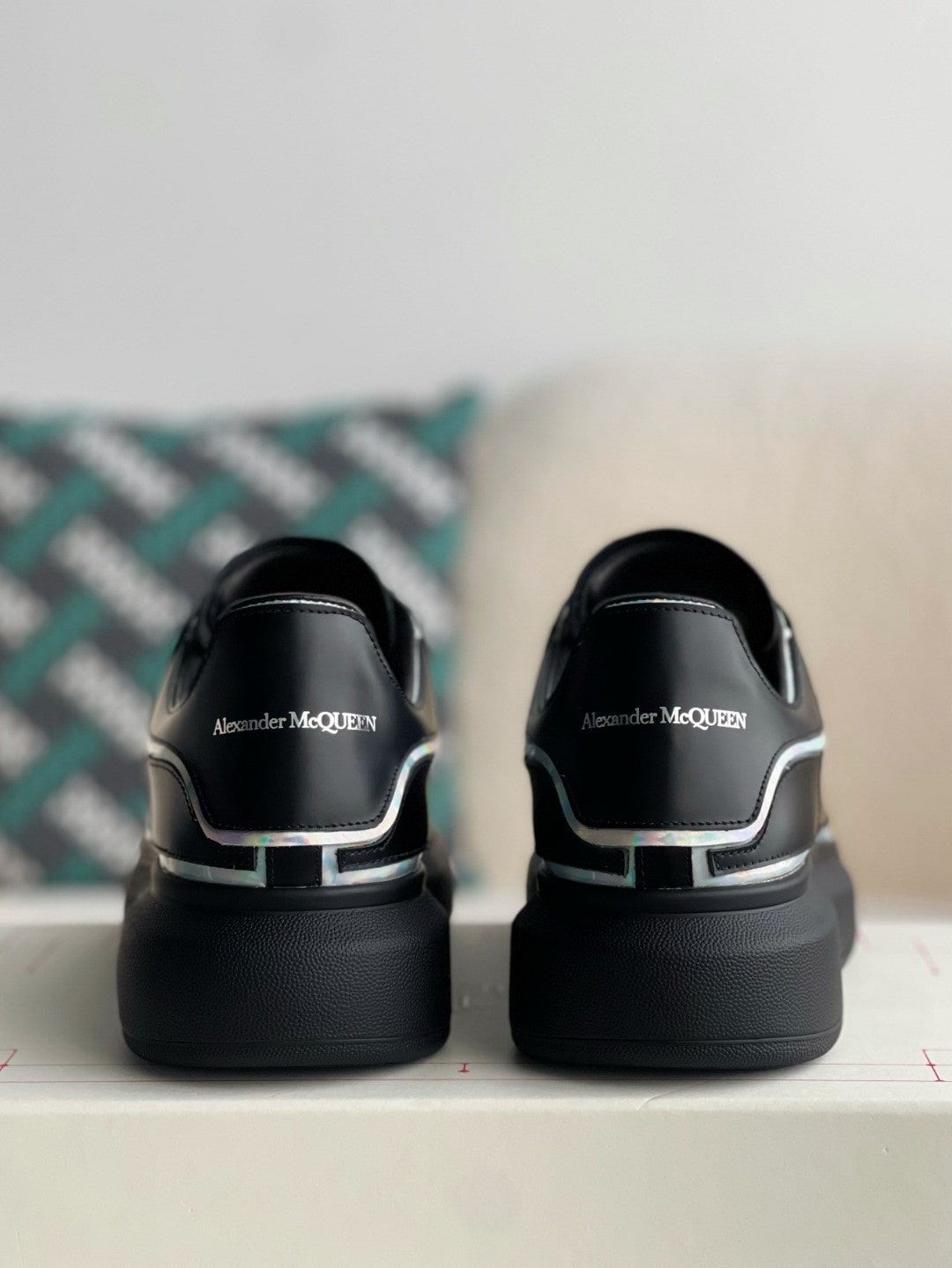 Alexander McQueen Oversized Black Sneakers with Holographic Piping Outline