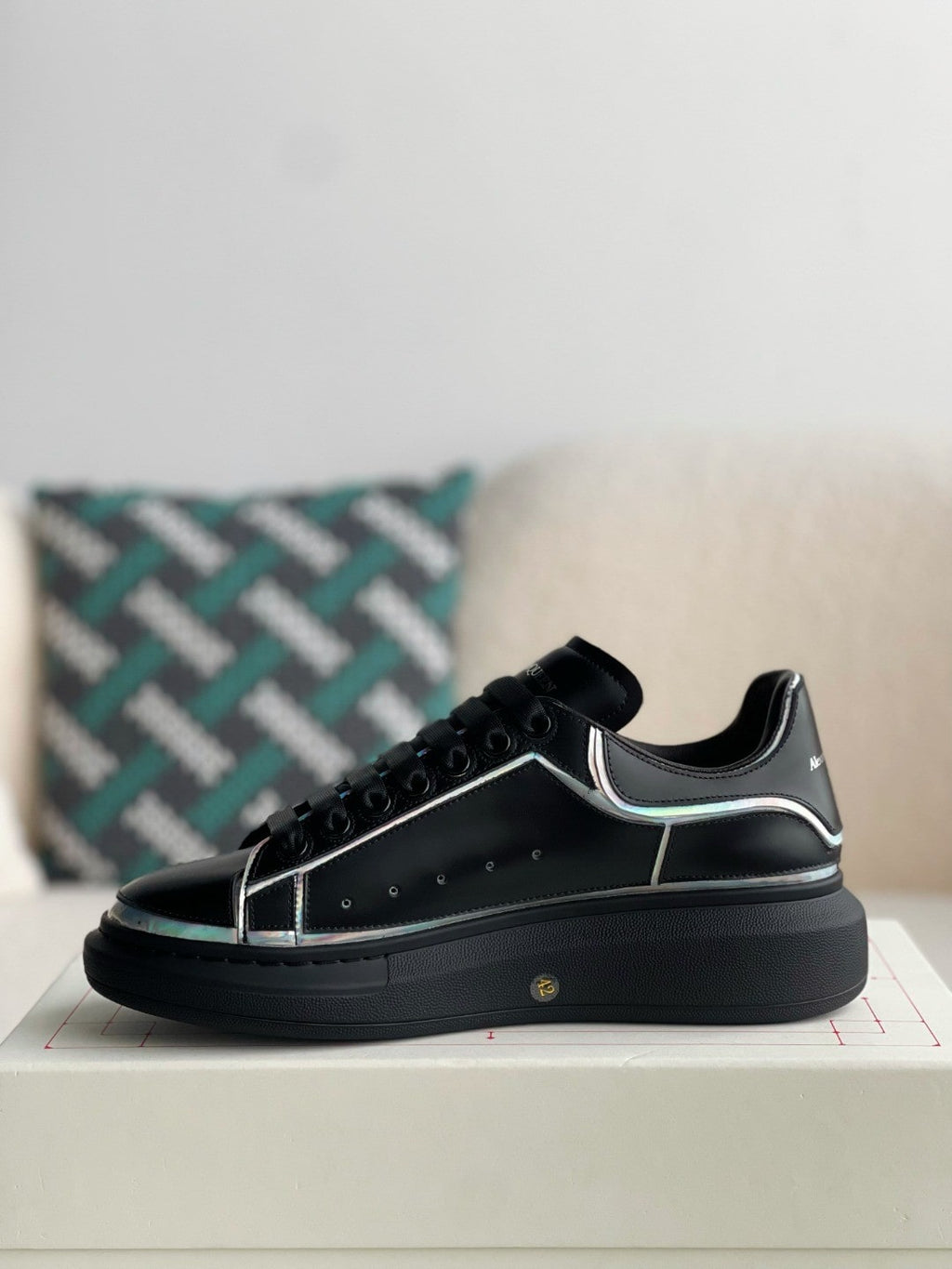 Alexander McQueen Oversized Black Sneakers with Holographic Piping Outline