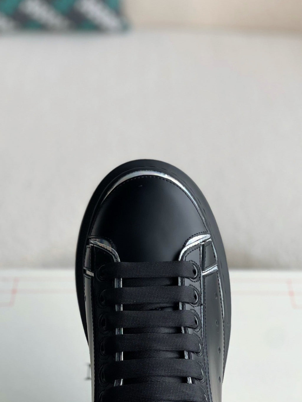 Alexander McQueen Oversized Black Sneakers with Holographic Piping Outline