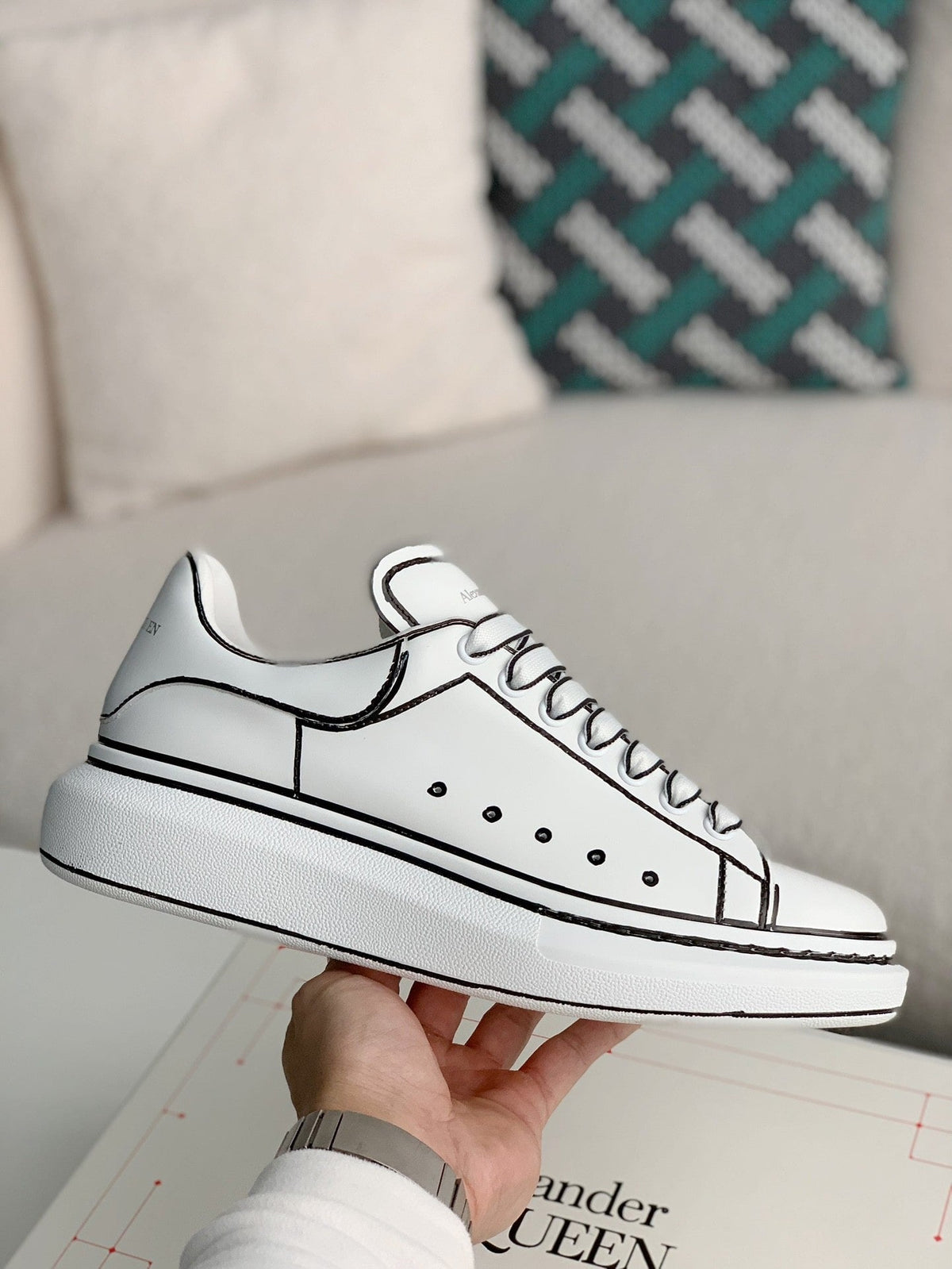 Alexander McQueen Oversized White Black Outline Sneakers