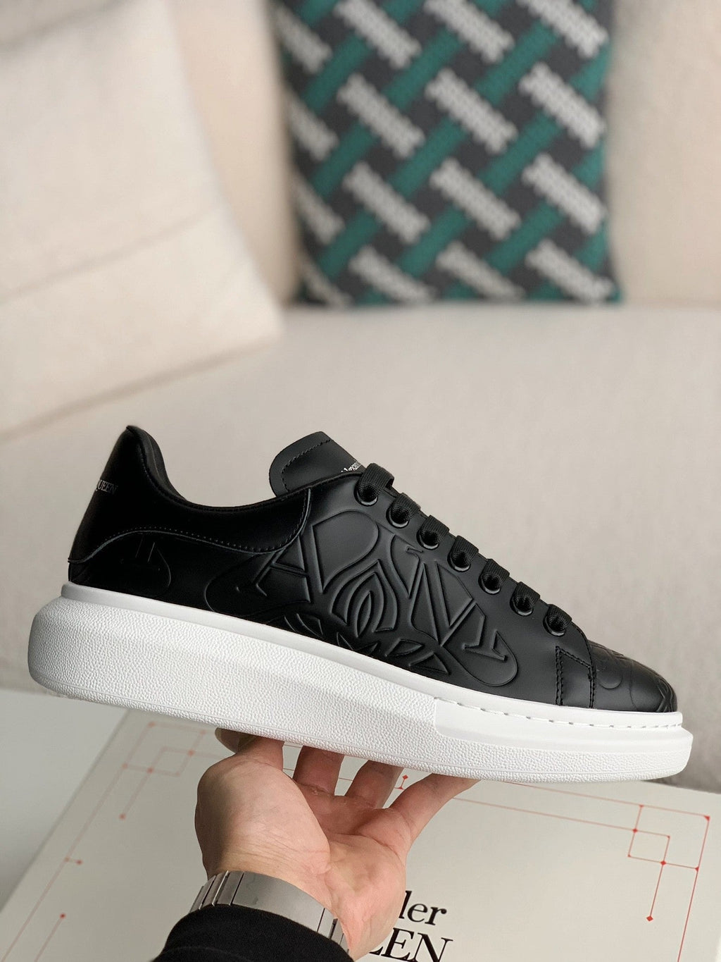 Alexander McQueen Quilted Black Oversized Sneakers - White Chunky Sole