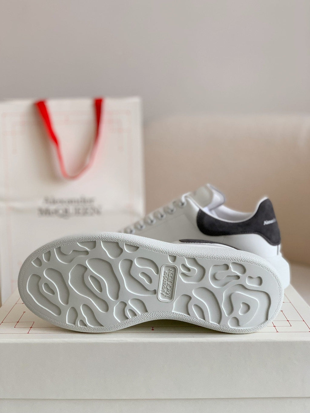 Alexander McQueen White Leather Oversized Sneakers with Black Suede Heel Tab