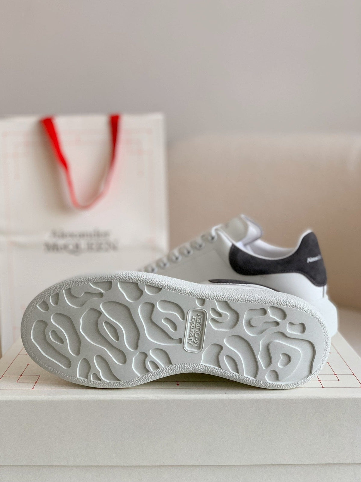 Alexander McQueen White Leather Oversized Sneakers with Black Suede Heel Tab