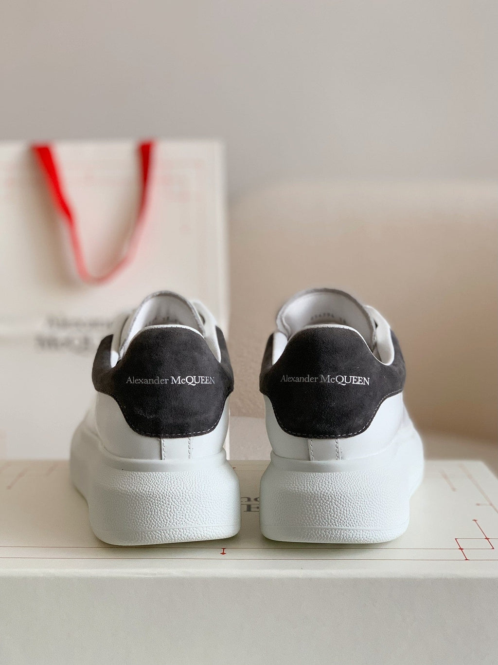Alexander McQueen White Leather Oversized Sneakers with Black Suede Heel Tab
