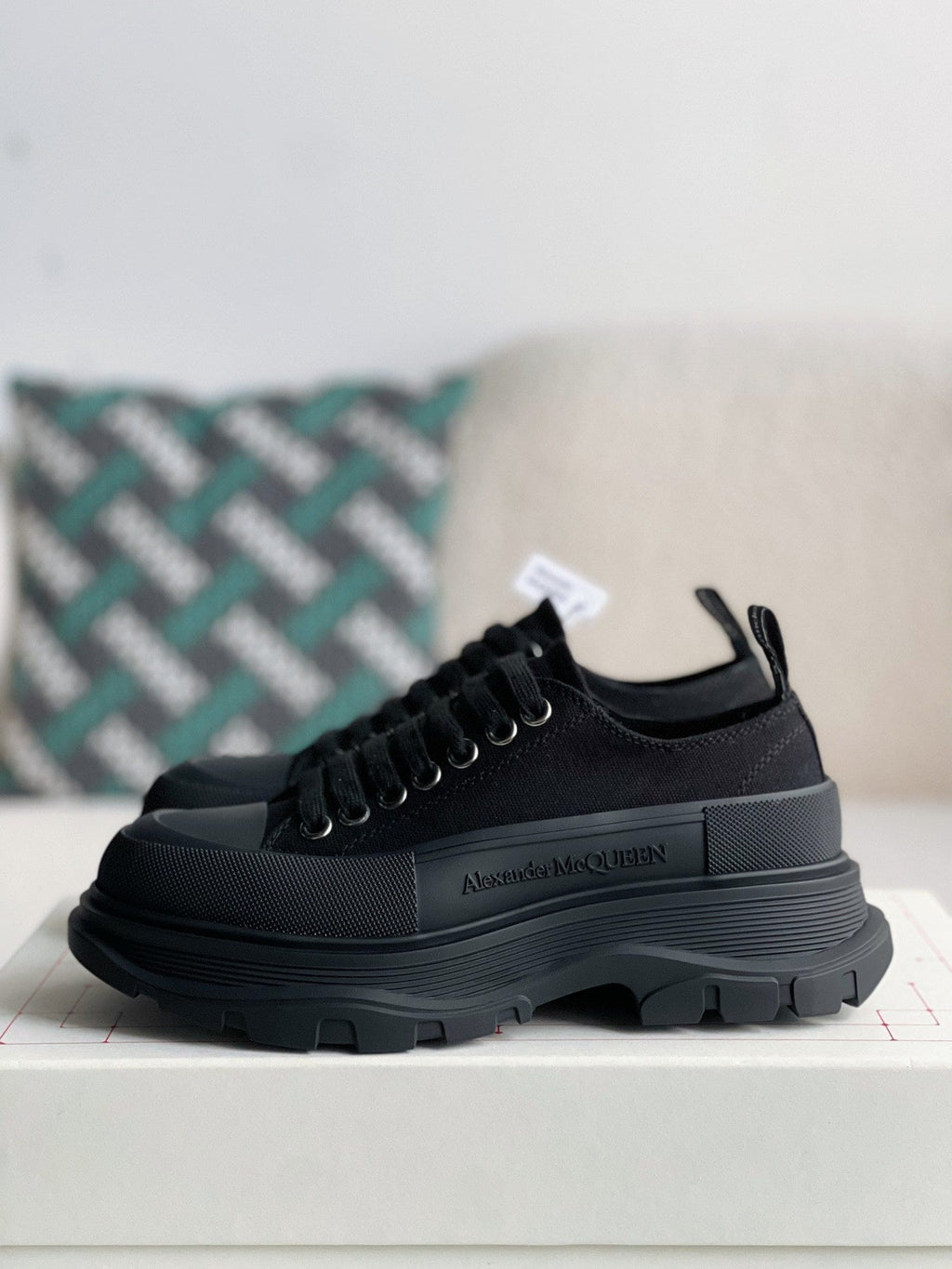 Alexander McQueen Tread Slick Lace Up Black Sneakers