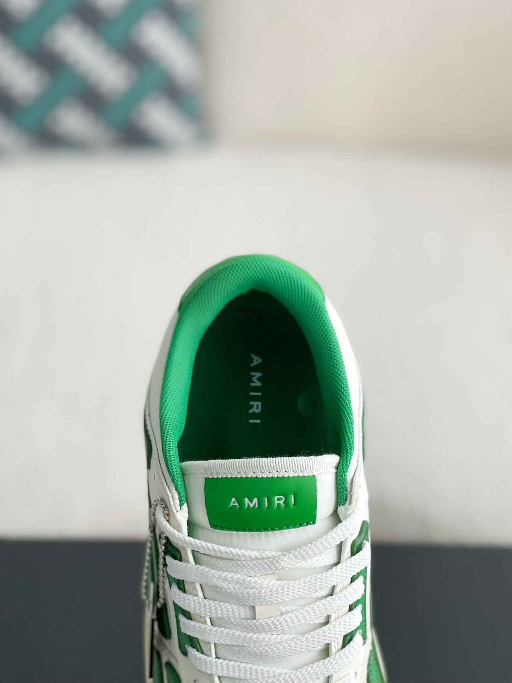 Amiri Skel Top Low – White & Green Grained Leather
