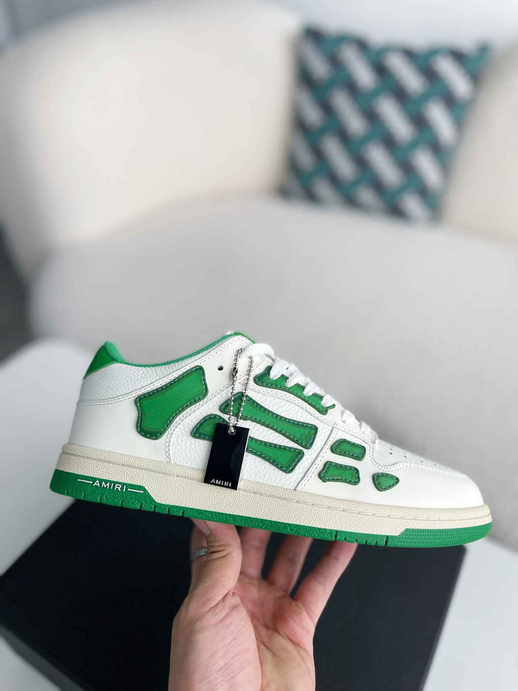 Amiri Skel Top Low – White & Green Grained Leather