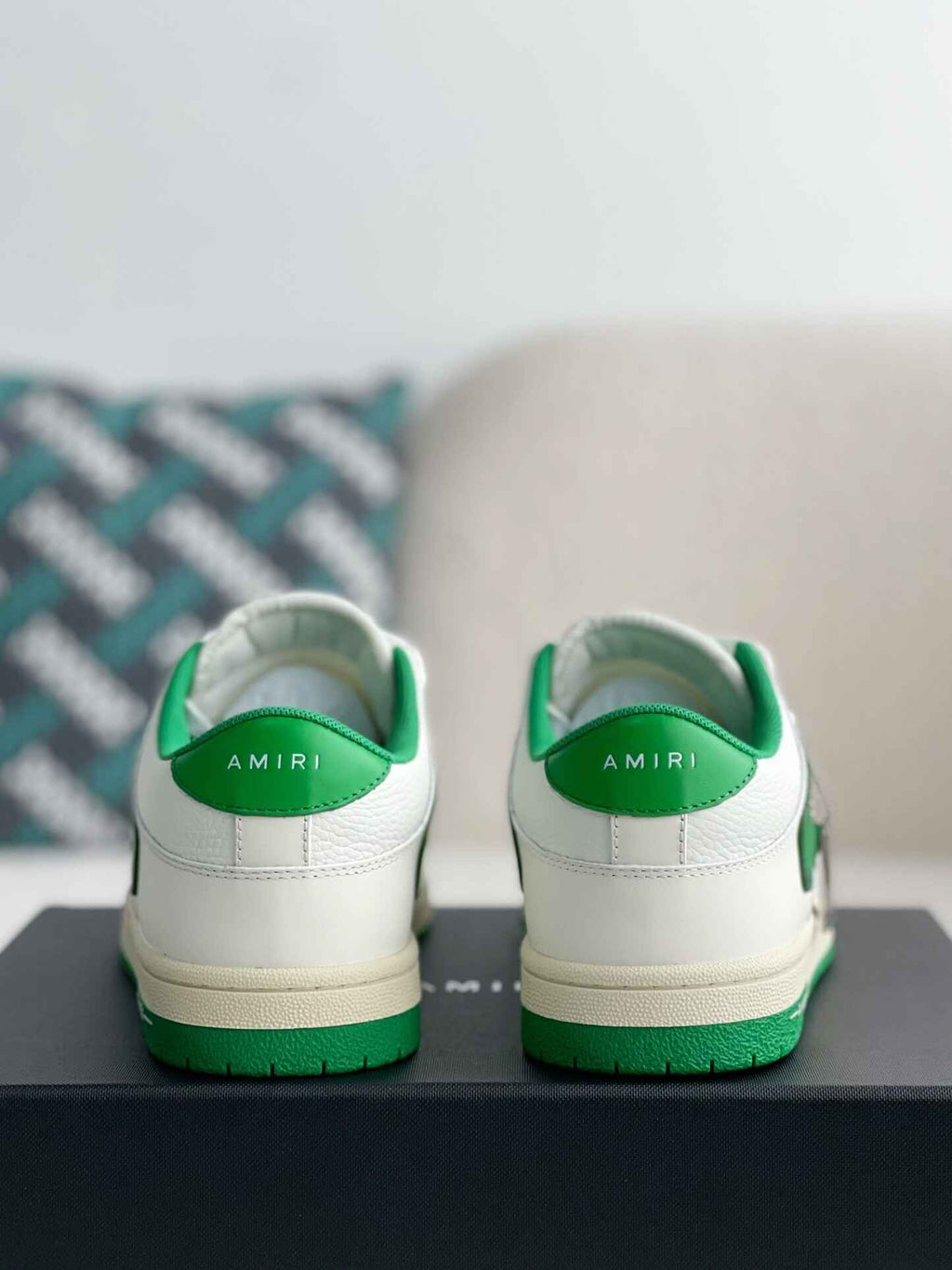 Amiri Skel Top Low – White & Green Grained Leather