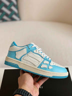 Amiri Skel Top Low – White & Sky Blue Grained Leather