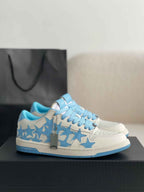 Amiri Star Burst Low – White Grained Leather & Sky Blue Stars