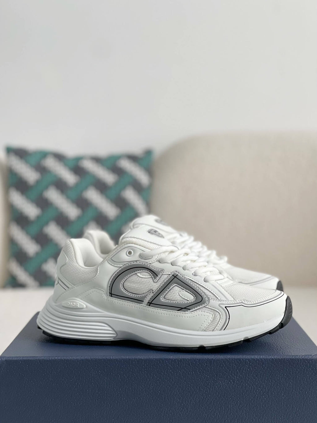 Dior B30 Low-Top Sneaker White Mesh and Technical Fabric with Grey CD Signature and White Rubber Sole