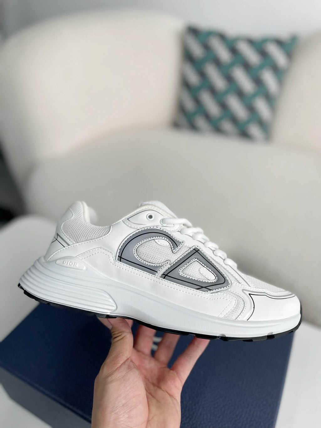 Dior B30 Low-Top Sneaker White Mesh and Technical Fabric with Grey CD Signature and White Rubber Sole