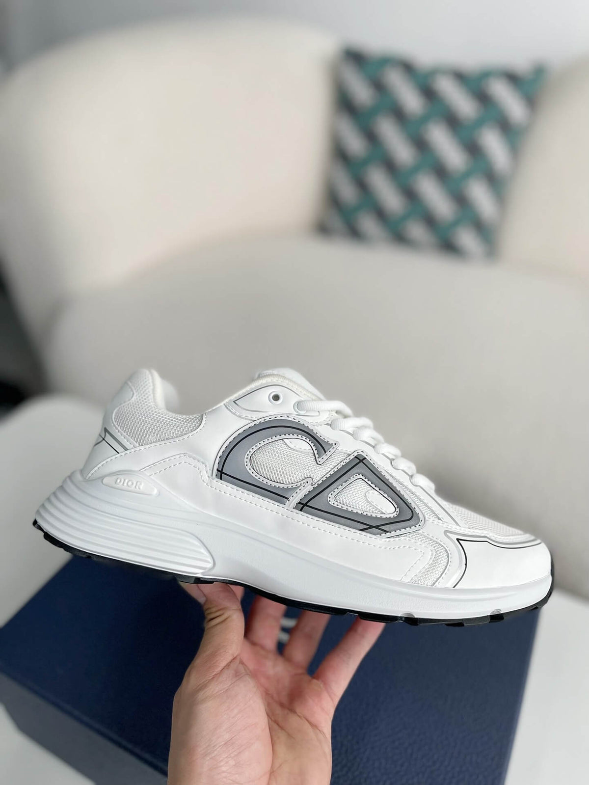 Dior B30 Low-Top Sneaker White Mesh and Technical Fabric with Grey CD Signature and White Rubber Sole