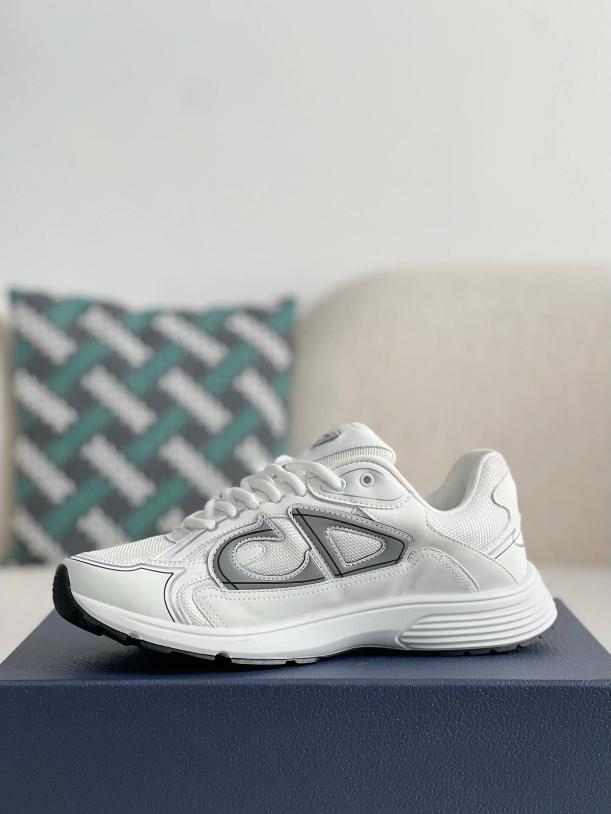 Dior B30 Low-Top Sneaker White Mesh and Technical Fabric with Grey CD Signature and White Rubber Sole