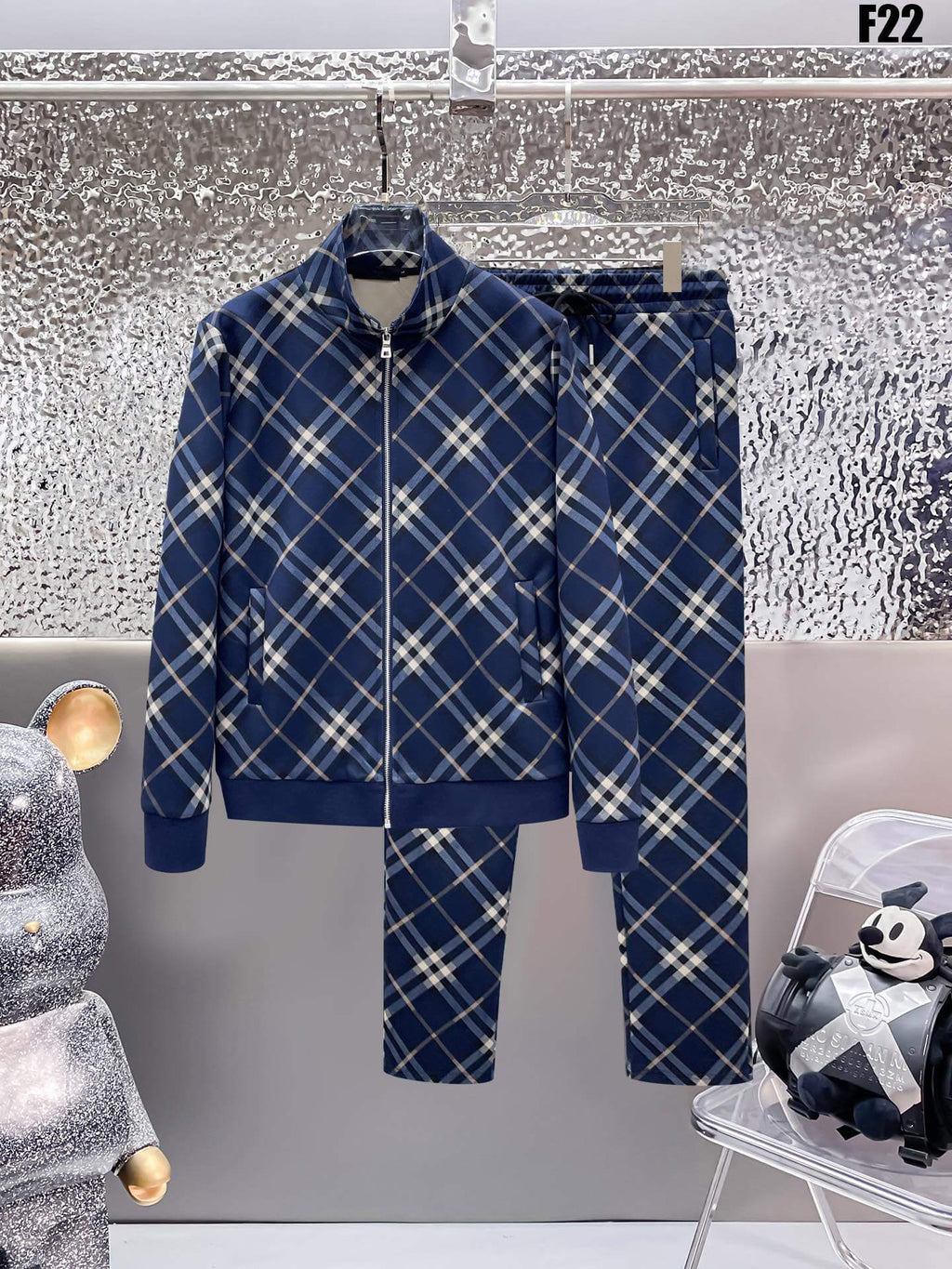 Burberry Check Technical Jersey Tracksuit Navy