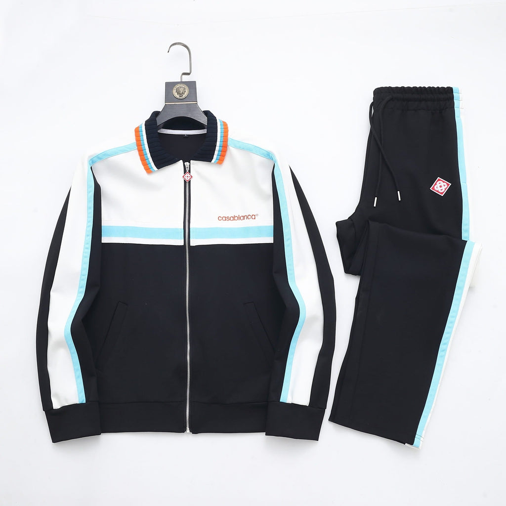 Casablanca Piqué Tracksuit Set - White & Black Tennis Knit Zip Jacket & Pants