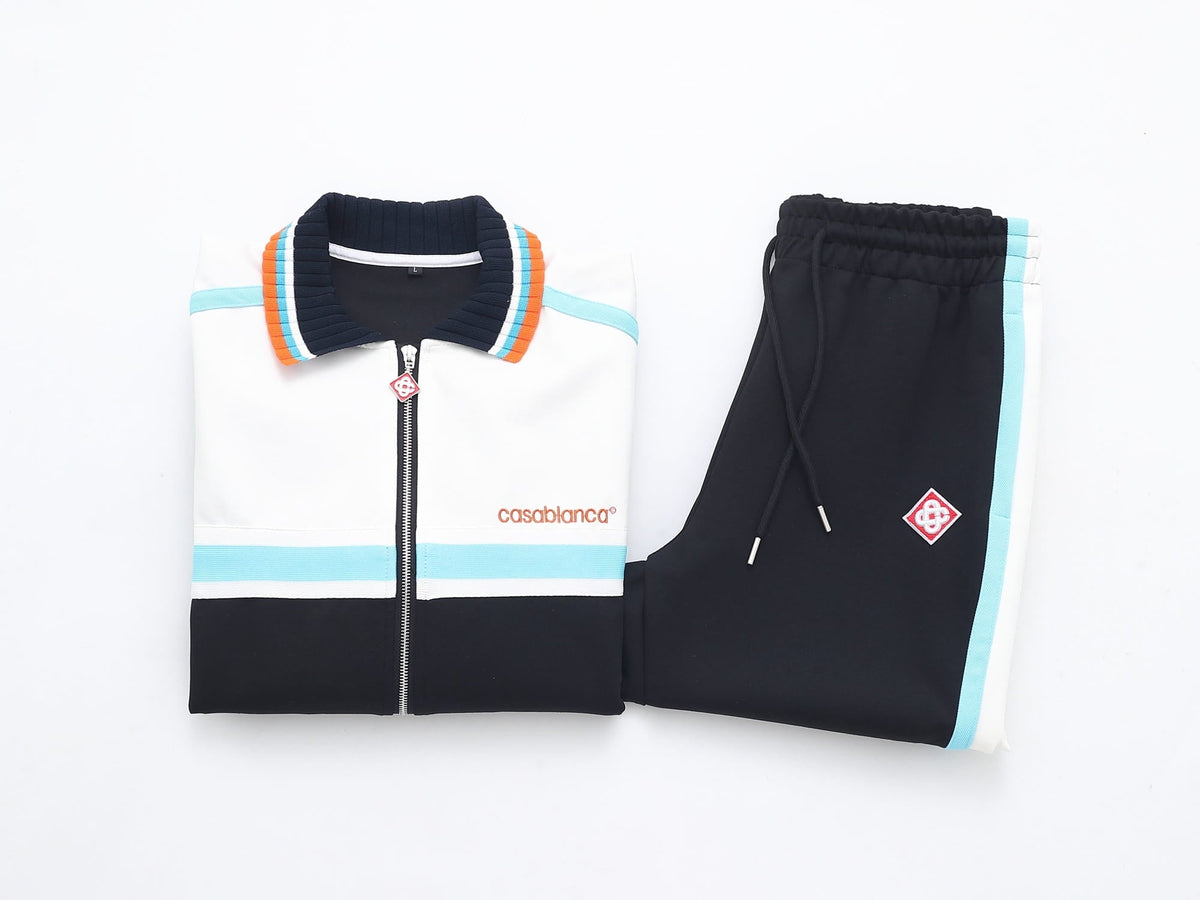 Casablanca Piqué Tracksuit Set - White & Black Tennis Knit Zip Jacket & Pants
