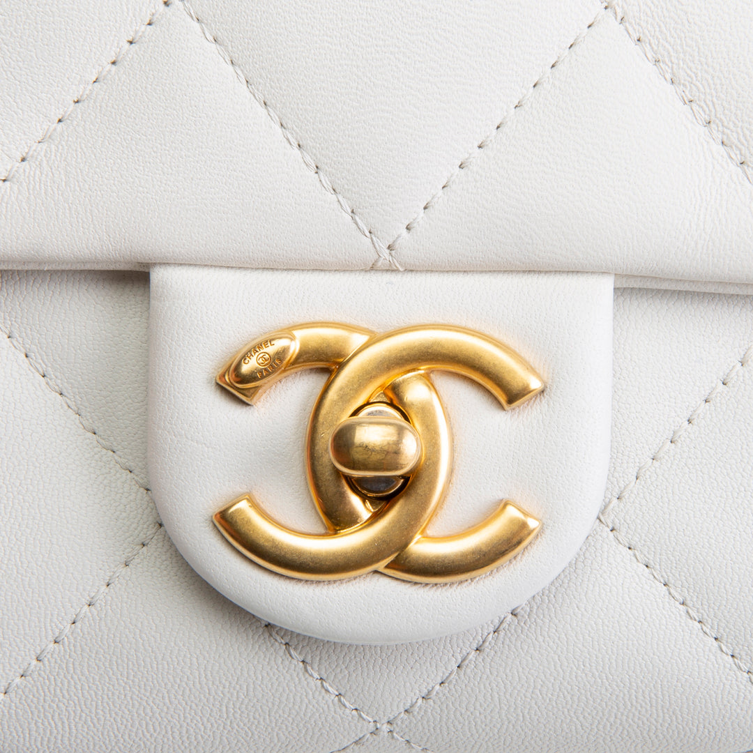 Designer-Inspired White Quilted Leather Chain-Handle Flap Bag (Coco Chain-Handle Style)