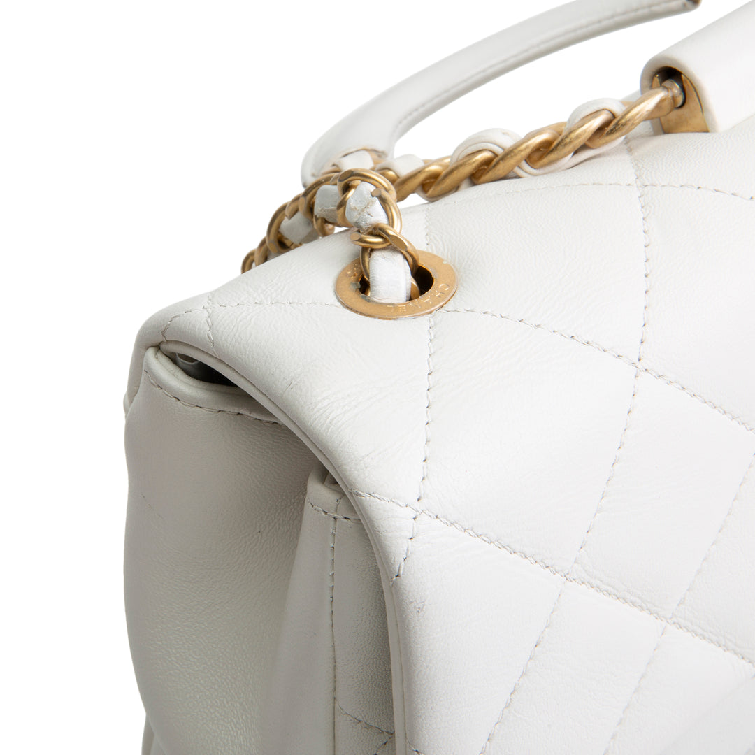 Designer-Inspired White Quilted Leather Chain-Handle Flap Bag (Coco Chain-Handle Style)