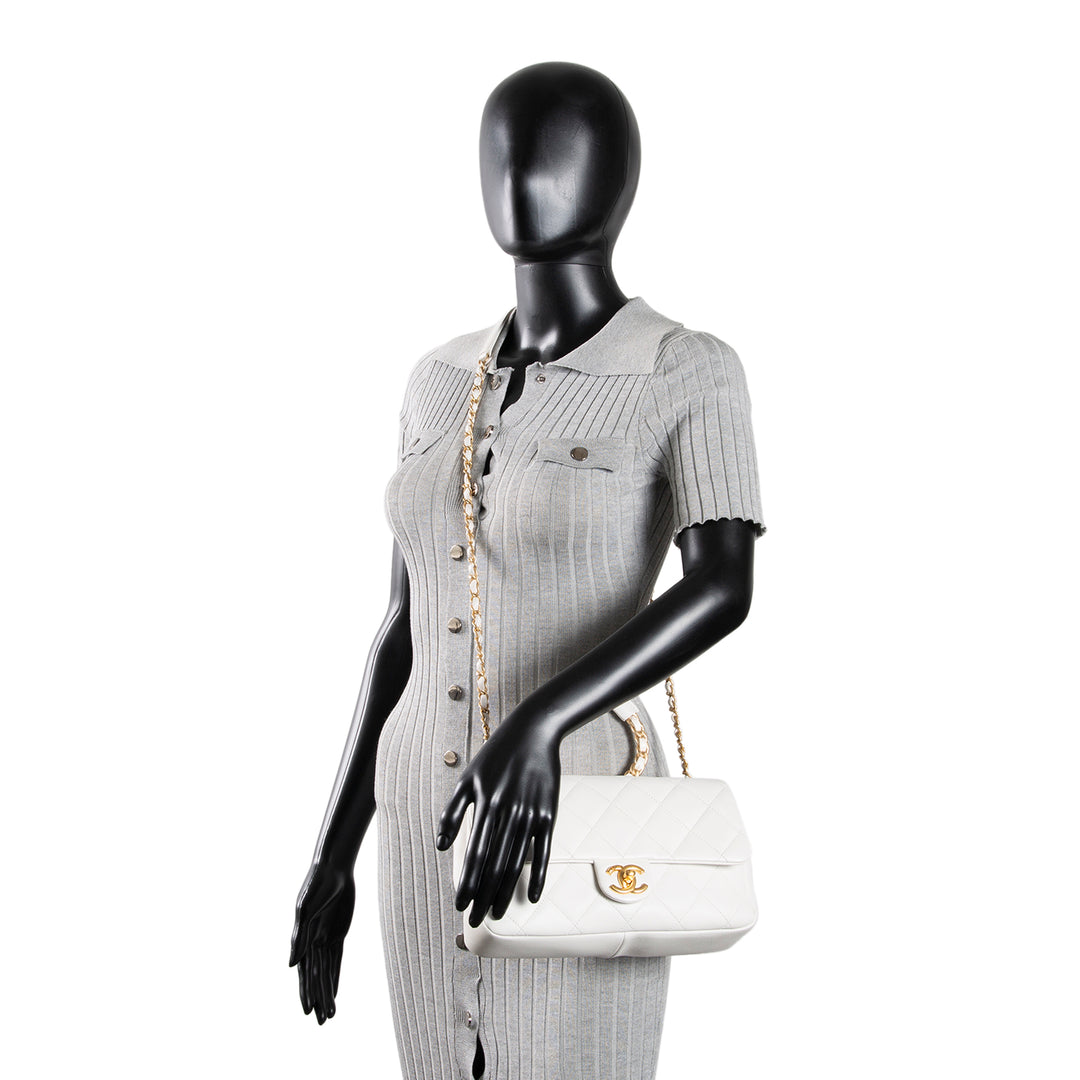Designer-Inspired White Quilted Leather Chain-Handle Flap Bag (Coco Chain-Handle Style)
