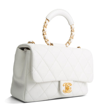 Designer-Inspired White Quilted Leather Chain-Handle Flap Bag (Coco Chain-Handle Style)