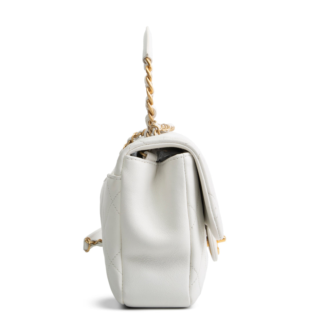 Designer-Inspired White Quilted Leather Chain-Handle Flap Bag (Coco Chain-Handle Style)
