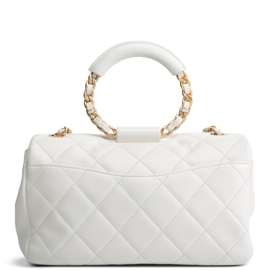 Designer-Inspired White Quilted Leather Chain-Handle Flap Bag (Coco Chain-Handle Style)