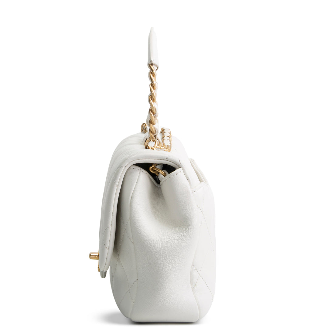 Designer-Inspired White Quilted Leather Chain-Handle Flap Bag (Coco Chain-Handle Style)