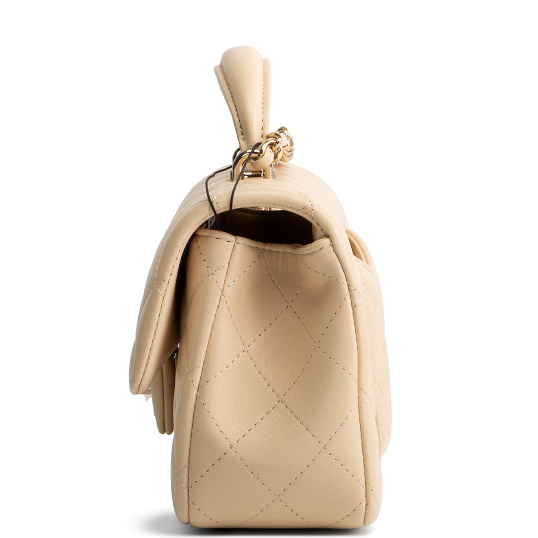 Designer-Inspired Quilted Leather Top-Handle Mini Flap Bag (Coco Handle Style)