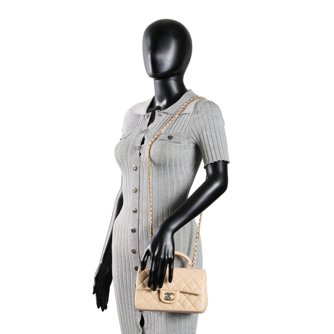Designer-Inspired Quilted Leather Top-Handle Mini Flap Bag (Coco Handle Style)