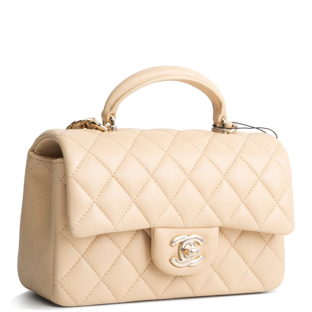 Designer-Inspired Quilted Leather Top-Handle Mini Flap Bag (Coco Handle Style)