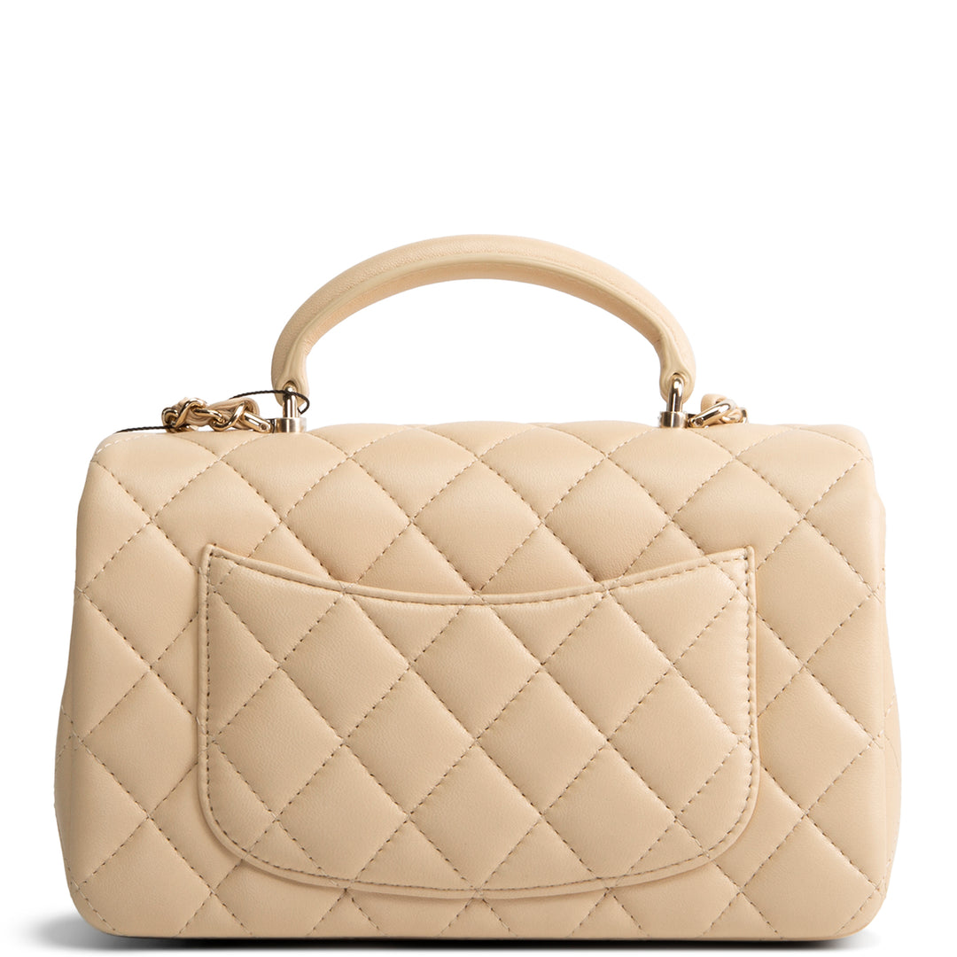 Designer-Inspired Quilted Leather Top-Handle Mini Flap Bag (Coco Handle Style)