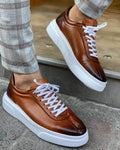 Classic Camel Leather Sneakers for Active Lifestyles & All-Day Wear