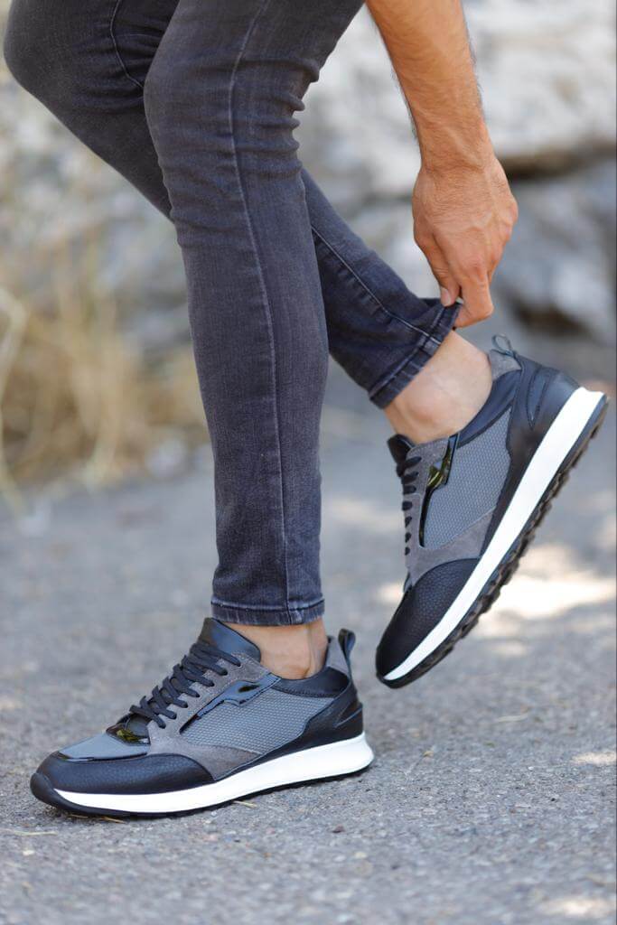 Detailed Gray Leather Sneakers for Casual & Everyday Wear