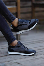Detailed Gray Leather Sneakers for Casual & Everyday Wear