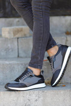 Detailed Gray Leather Sneakers for Casual & Everyday Wear