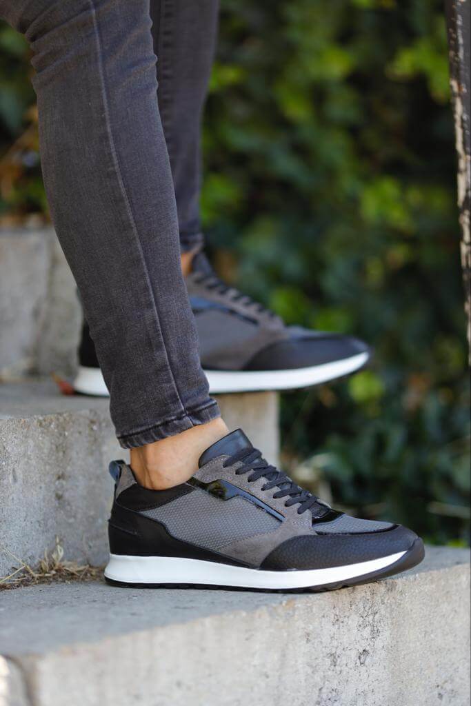Detailed Gray Leather Sneakers for Casual & Everyday Wear